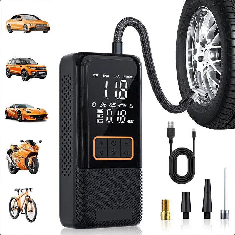 Portable Cordless Motorcycle Air Pump USB Type C Fast Charging Electric Tire Inflator for Bicycle Car Ball And Football