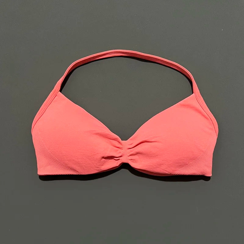 Histello Sports Strappy Bra Women Yoga Tank Bra Seamless High Support Fitness Workout Top Running Exercise Halter Gym Bras