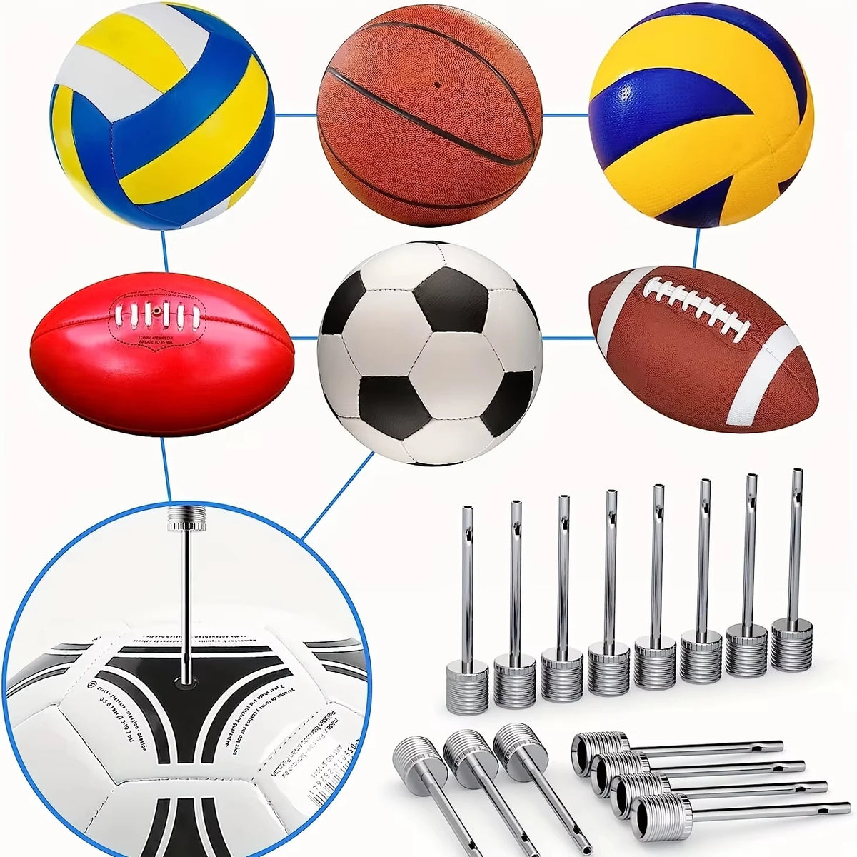 30pcs Air Pump Needle , Ball Inflation for Basketball, Soccer, Volleyball, Football or Rugby Balls