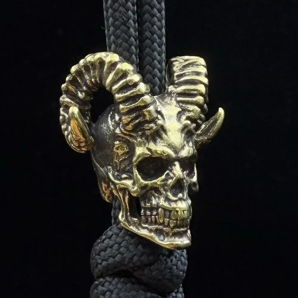 Portable Punk Style Goat Horn Skull Head Beads Camping EDC Paracord Accessories Brass DIY Woven Lanyard Pendants Travel