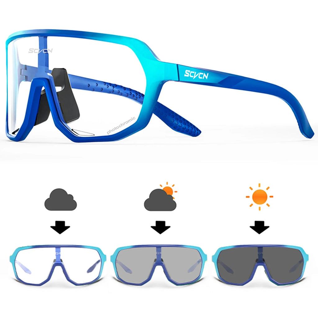 SCVCN Men Bike Photochromic Glasses Cycling Sunglasses for Women Sports Running MTB Biking Eyewear Road Mountain Bicycle Goggle