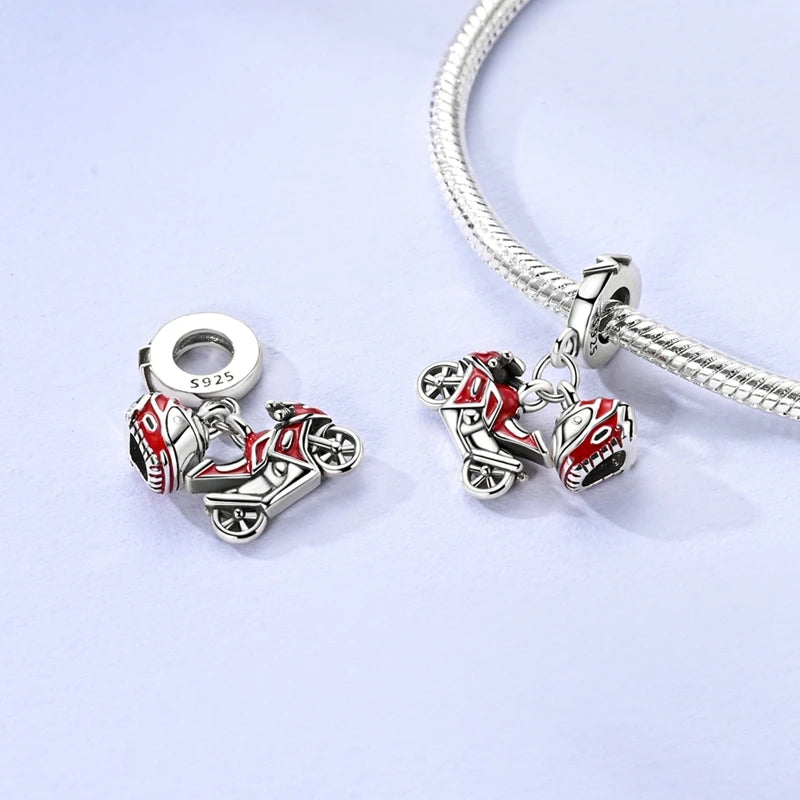 Fashion 100% 925 Silver Red Motorcycle Sports Car SUV Bus Charms Beads For Women Fit DIY Pan Bracelets Party Birthday Jewelry