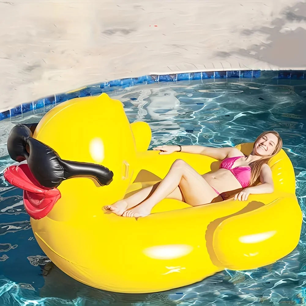Enormous Inflatable Glasses Yellow Duck Pool Float, Heavy Duty Anti-Rollover Floatie for Adults, Large Pool Floats for Summer Pool Party Lake Beach Travel