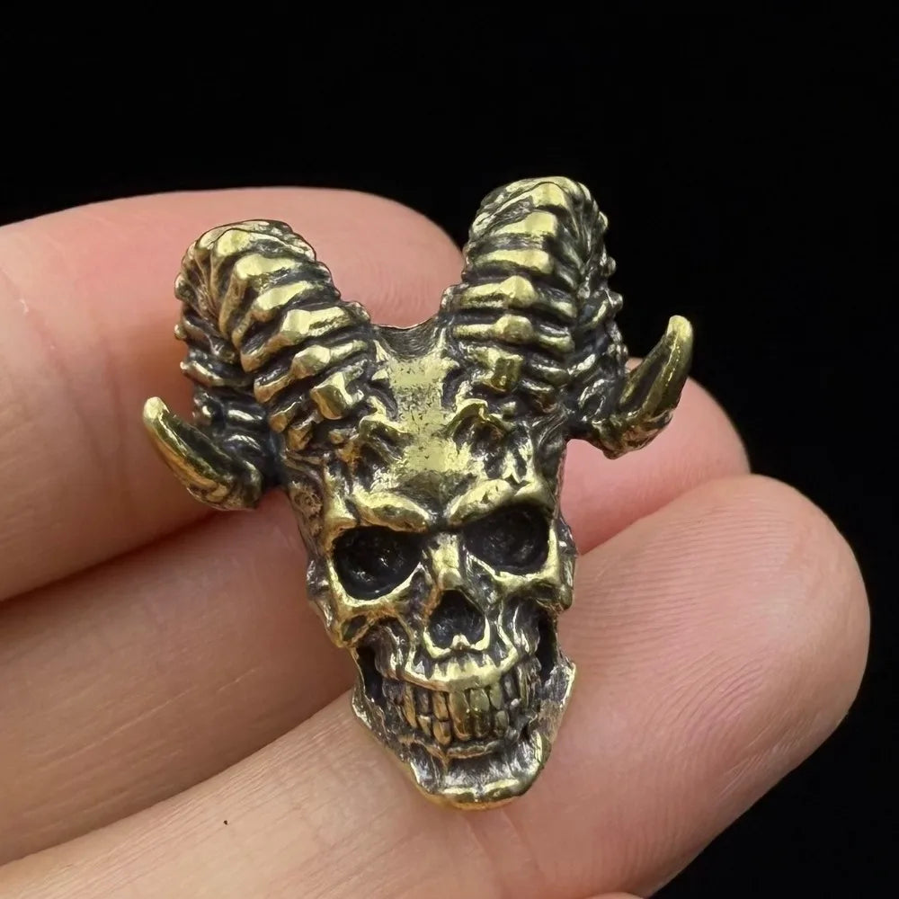 Portable Punk Style Goat Horn Skull Head Beads Camping EDC Paracord Accessories Brass DIY Woven Lanyard Pendants Travel