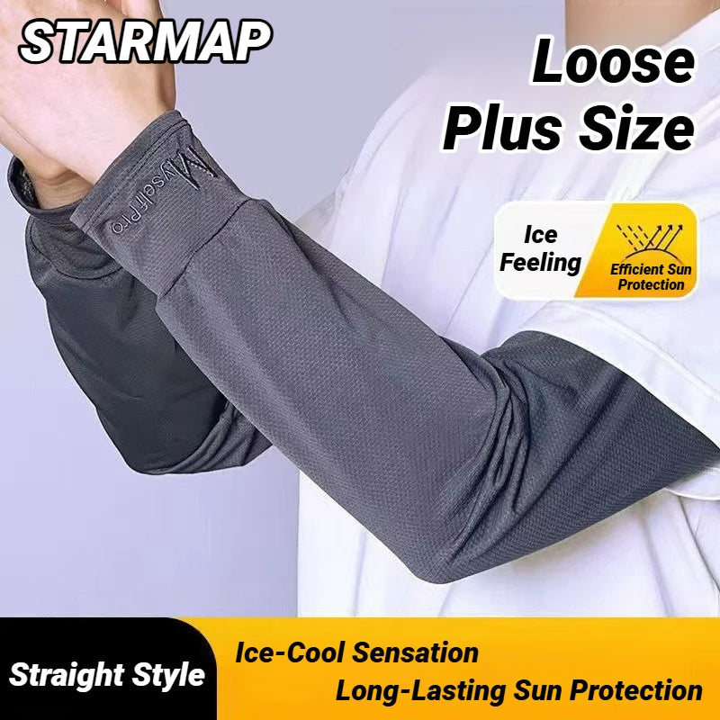 1Pair Mens Ice Arm Sleeves Sunscreen Elastic Driving Gloves Outdoor Uv Protection Cover Lightweight Cool Muff Cooling Breathable