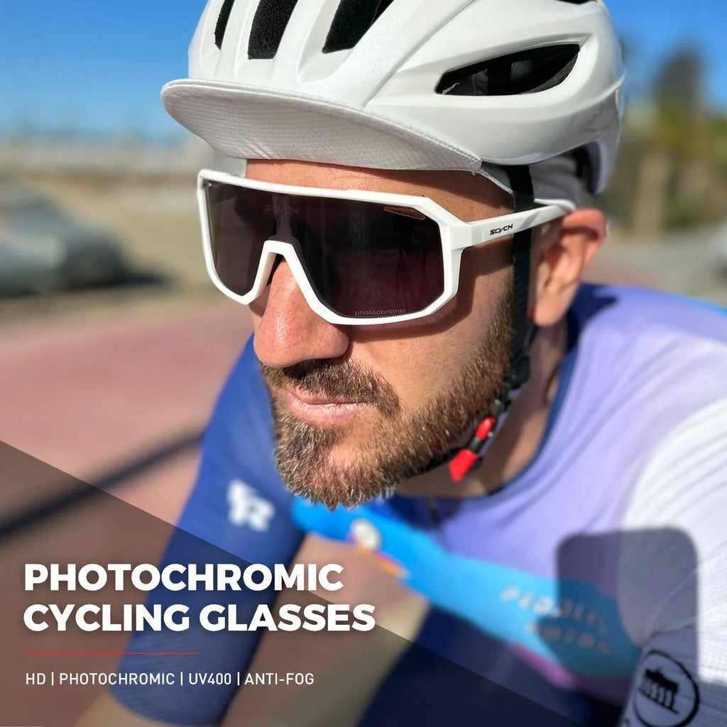 SCVCN Men Bike Photochromic Glasses Cycling Sunglasses for Women Sports Running MTB Biking Eyewear Road Mountain Bicycle Goggle