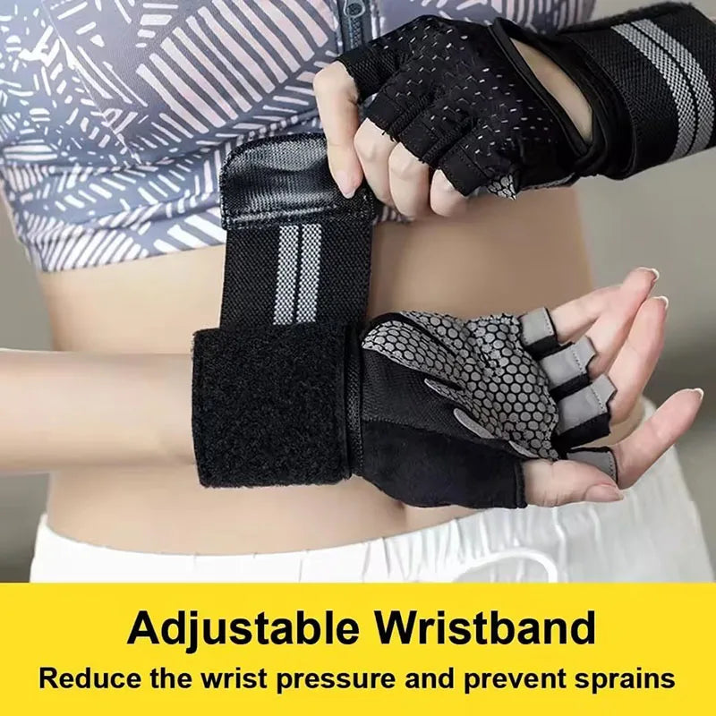 Men's and Women's Half Finger Cycling Gloves Anti Slip and Breathable Cycling Accessories Gym Exercise Wristband Gloves