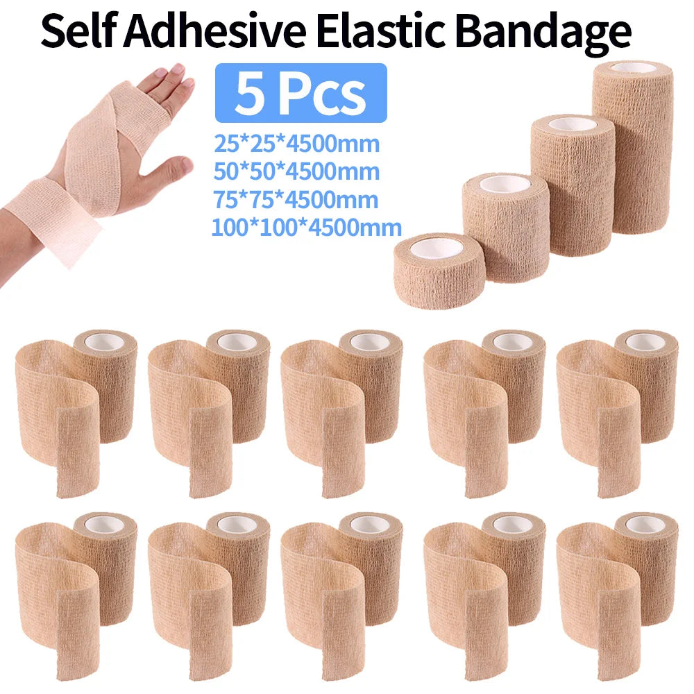 Sports Fixing Finger Wrist Leg 5 Pcs 2.5/5/7.5/10cm Self Adhesive Elastic Bandage Cohesive Non-woven Wraps Tape Disposable