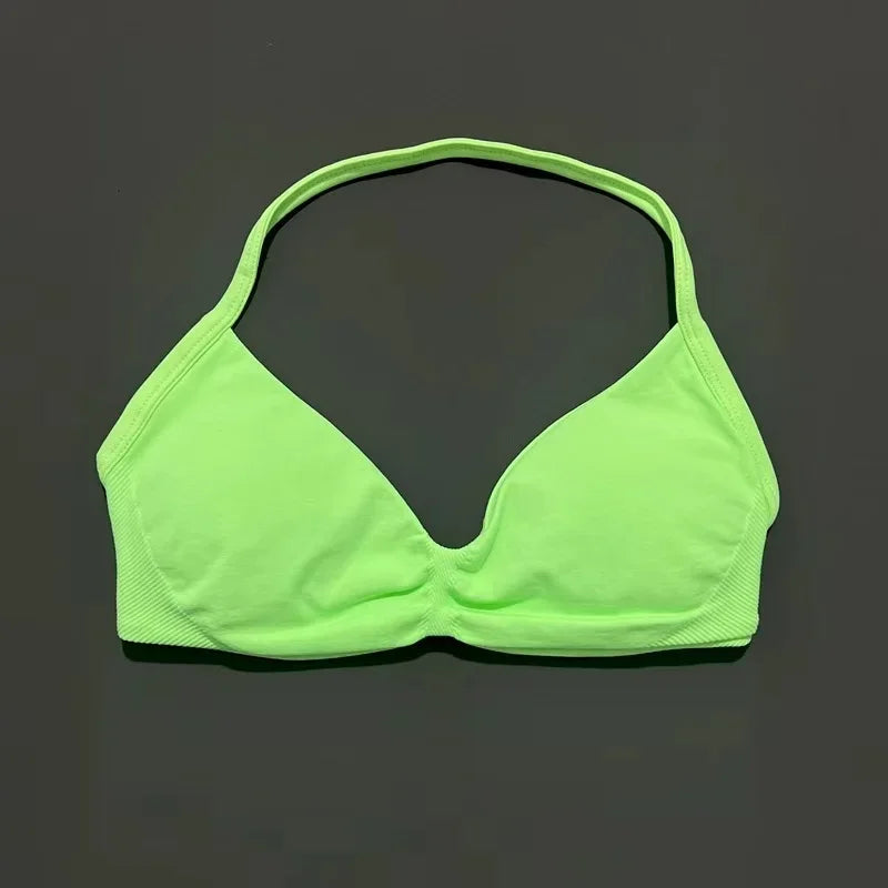 Histello Sports Strappy Bra Women Yoga Tank Bra Seamless High Support Fitness Workout Top Running Exercise Halter Gym Bras