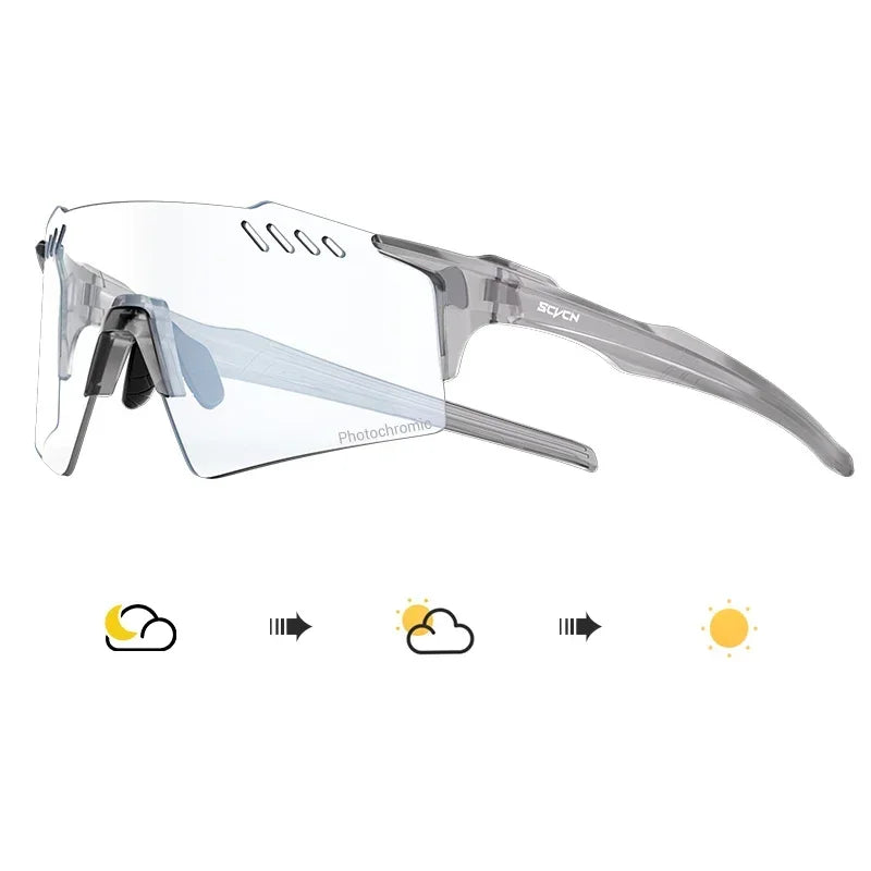 SCVCN UV400 Photochromic Cycling Glasss Sports Running Sunglasses Men Outdoor Drving Bicycle Goggles MTB Eyewear 1 Lens