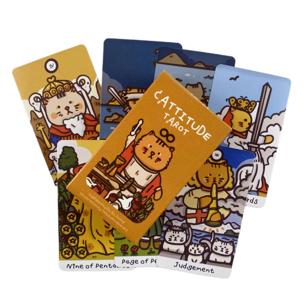 Cattitude Tarot Cards Guidebook Cute Cat Card Game Tarot Deck with PDF New Beginner Divination Oracle Party Game Occult