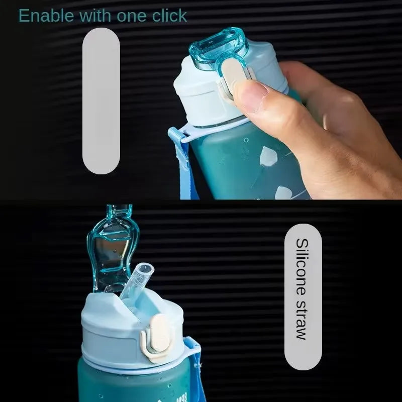Sports Water Bottle with Time-Tracking Straw Leak Proof Locking Flip Cover for Easy Carry Ideal for Outdoor Adventures