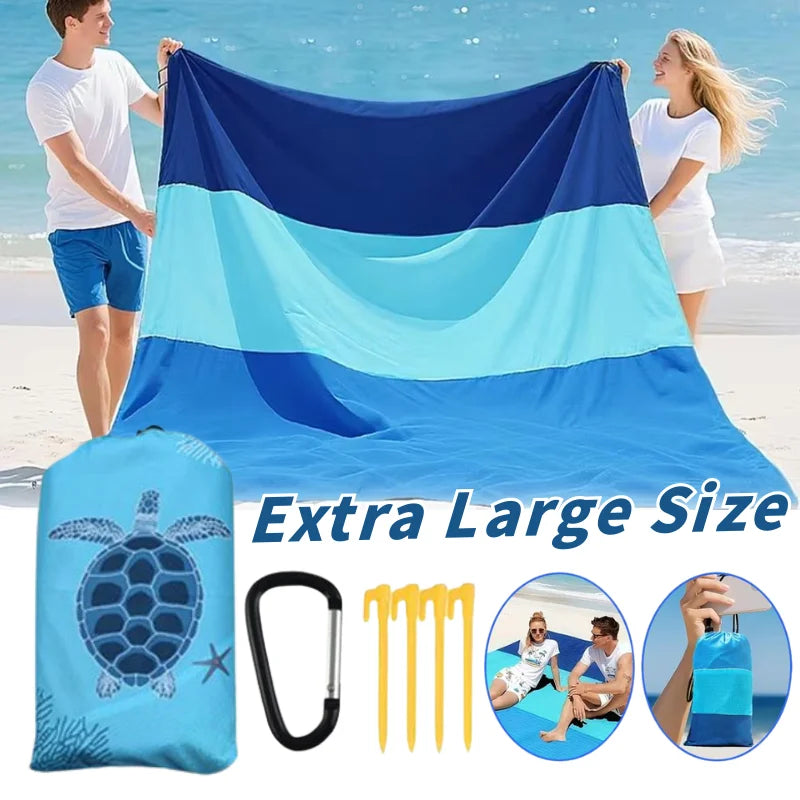 Extra Large Size Beach Blanket with Stakes & Bag Lightweight Waterproof Camping Mat Quick-Dry Picnic Blanket for Outdoor Travel