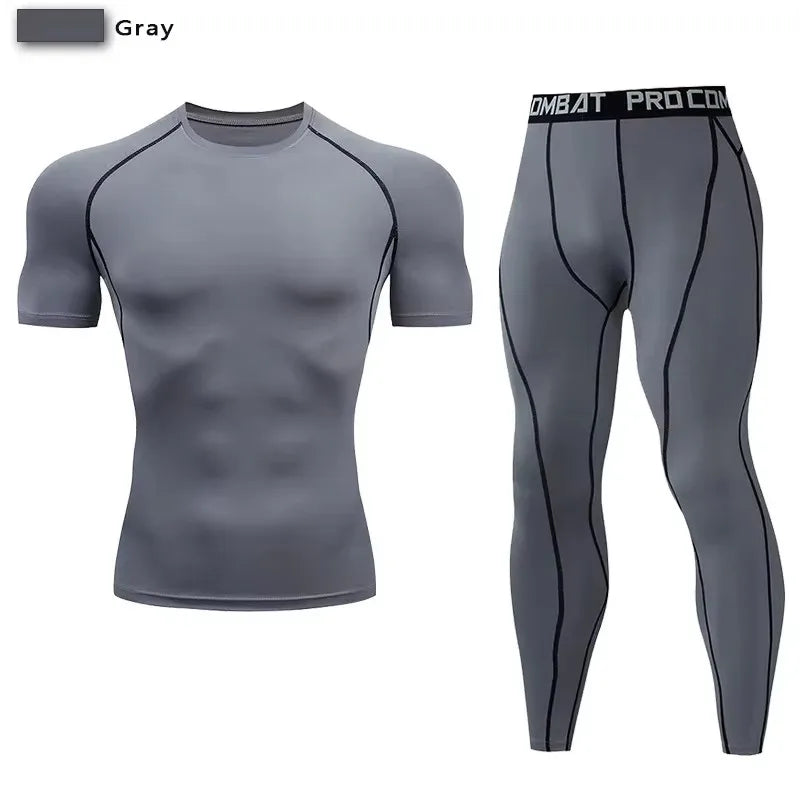 2pcs Men's Compression Sportswear Suit Elastic Training Yoga Sets Workout Jogging Fitness Clothing Tracksuit Pants Sporting