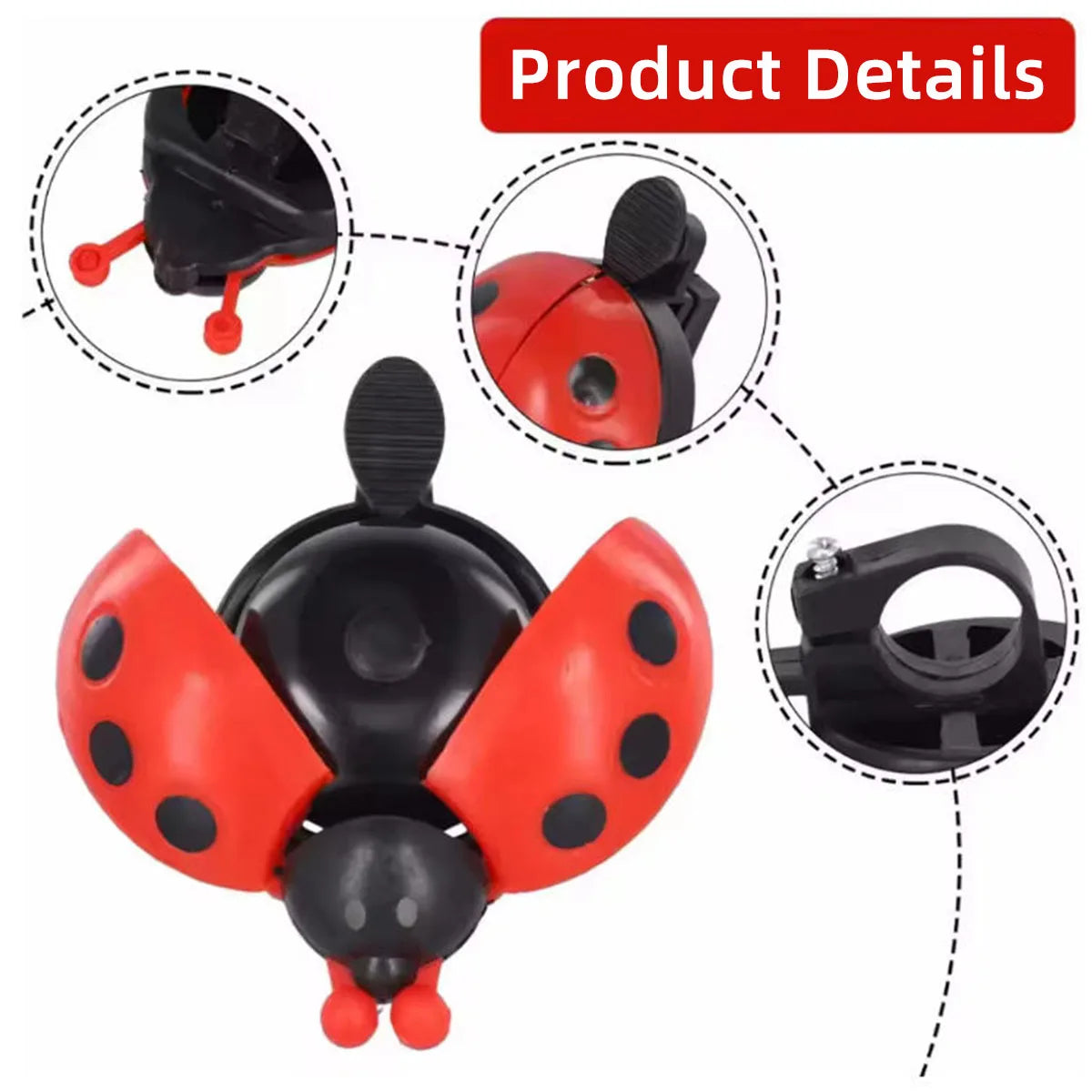 PINMOAP 1PC Ladybug Bicycle Bell Handle Warning Bell Loud Bell Durable Aluminum Alloy PP Material Bicycle Horn Riding Accessorie