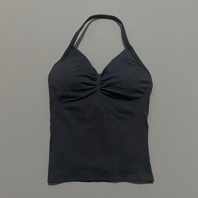 NCOYOE Women Gym Tank Top Sports V Neck Seamless Slim Fit Longline Yoga Top Running Fitness Workout Activewear Top