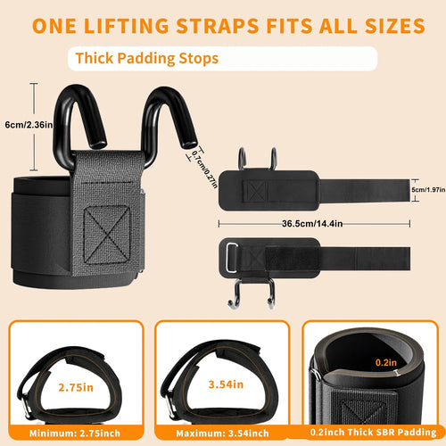 1 Pair Lifting Hooks & Padded Wrist Straps, Deadlift Grips for Weight Lifting, Pull-ups, Shrugs and Powerlifting