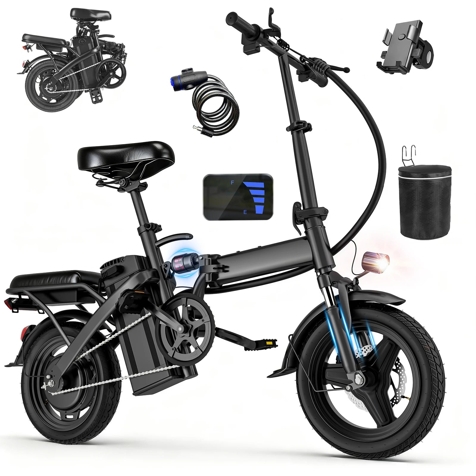 560W Adult Electric Bikes,24MPH,48V10.4AH Removable Battery,14inch Folding Electric Bike,Multi-Shock Absorption Electric Bicycle