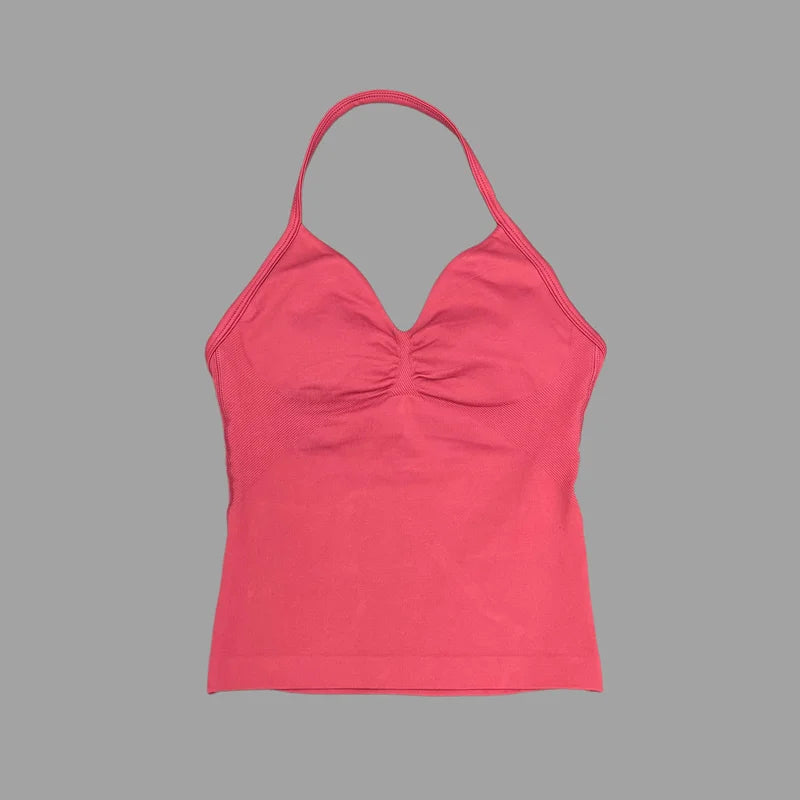 NCOYOE Women Gym Tank Top Sports V Neck Seamless Slim Fit Longline Yoga Top Running Fitness Workout Activewear Top