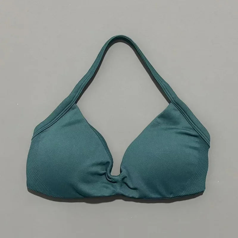 Histello Sports Strappy Bra Women Yoga Tank Bra Seamless High Support Fitness Workout Top Running Exercise Halter Gym Bras