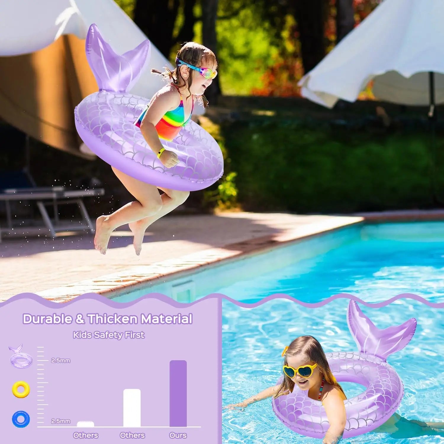 Inflatable Swim Ring, Cute Mermaid Dinosaur Unicorn Mouse Swimming Pool Floats Tube Raft, Water Bathtub Beach Party Toys