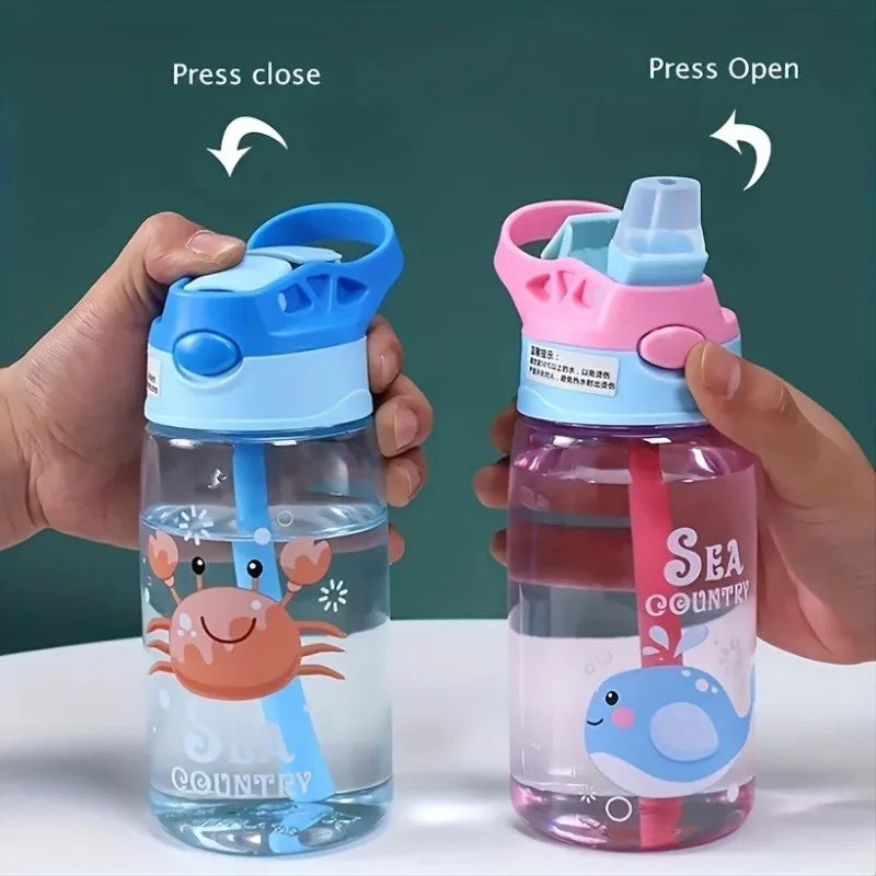 480ML Kids Handheld Portable Cartoon Pattern Water Sippy Cup Feeding Cup with Straws Leakproof Bottle For Outdoor Sports