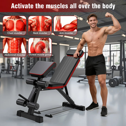 7-Level Foldable Weight Bench Fitness Workout Adjustable Extended Headrest Leg Extension Dumbbell Bench Incline for Full Body