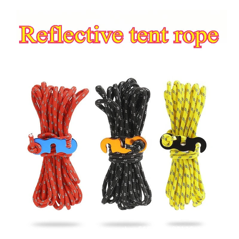 4pcs Durable Camping Tent Ropes Reflective Windproof Reinforced Canopy Accessories with Safety Buckles for Outdoor
