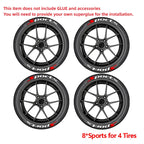 SPORTS Tire Letter Stickers 8PCS for 4 Wheels Universal Rubber Tire Decals Racing JDM Wheel Sidewall Car Accessories DIY