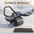 3 IN 1 Core Workout Ab Roller With Knee Pad Phone Holder Timer Home Fitness Black