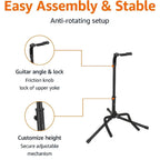 Portable Universal Guitar Stand - Collapsible Single Stand with Safety Lock for Travel - Compact Tripod Design