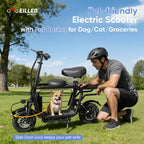 Eilleo Spacewalk 48V Electric Scooter for Adults with Large Pet Basket 750W Motor,18.75MPH Foldable Commuter E-Scooter with Seat