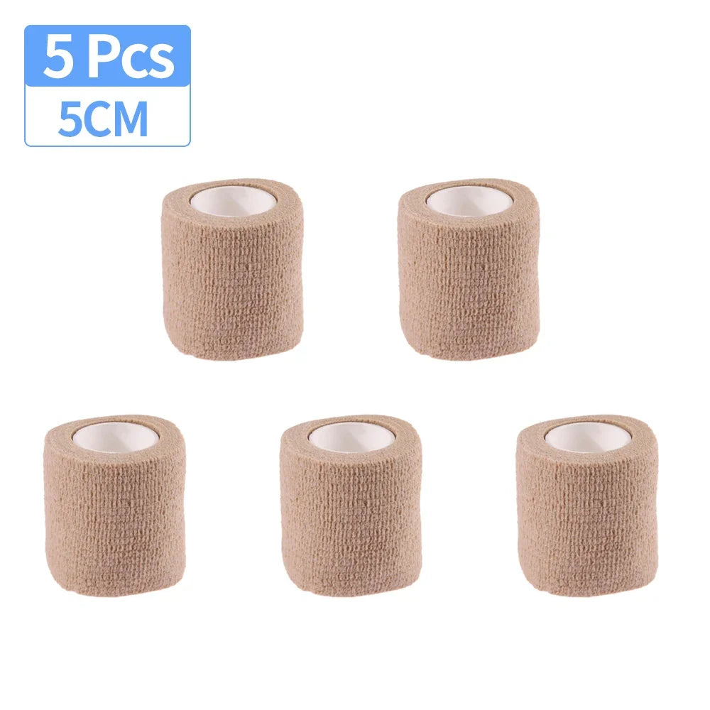 5 Pcs 2.5/5/7.5/10cm Self Adhesive Elastic Bandage Cohesive Non-woven Wraps Tape Disposable for Sports Fixing Finger Wrist Leg
