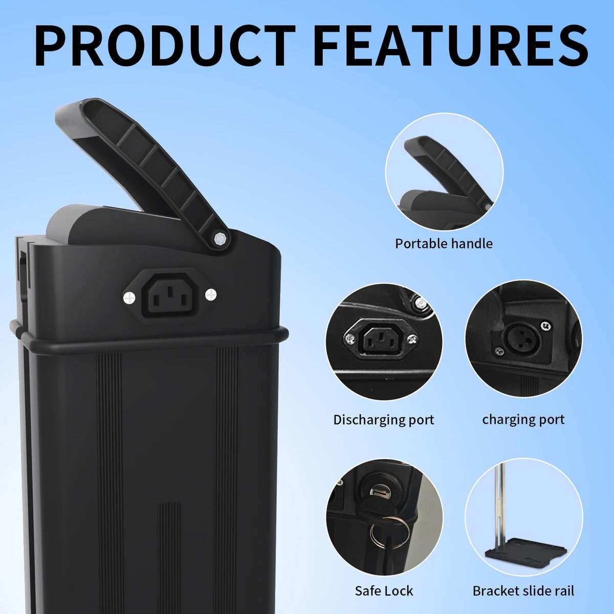 RQTBPOW 48V E-bike Battery, 12Ah/15Ah/20Ah/25Ah E-bike Battery with 3A Charge/Safe Lock/Indicator Light for 0-1200W Electric Bike/Folding Bike/Mountain Bike