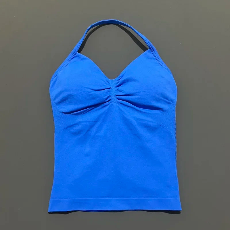 NCOYOE Women Gym Tank Top Sports V Neck Seamless Slim Fit Longline Yoga Top Running Fitness Workout Activewear Top