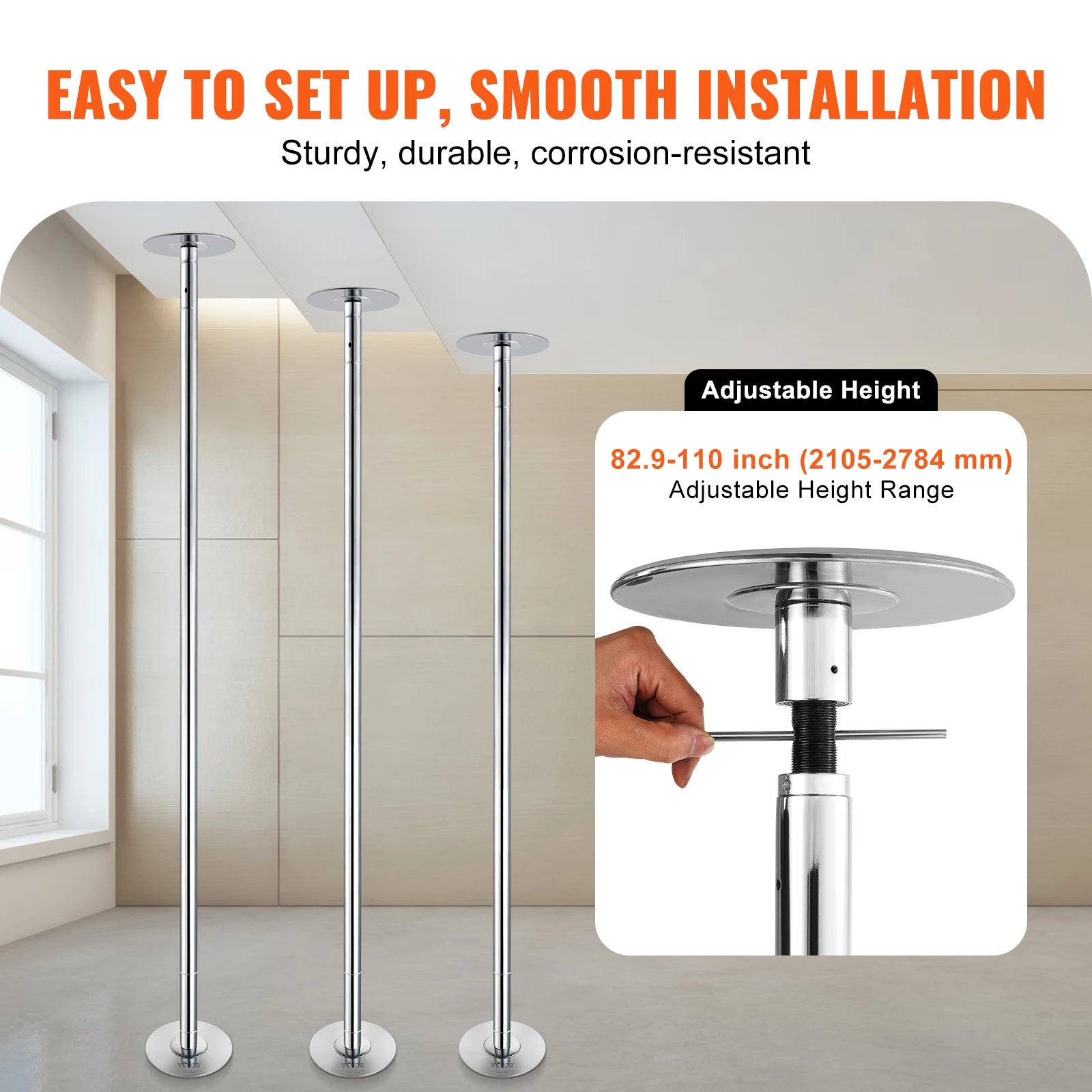 SucceBuy Professional Dancing Pole Spinning Static Dancing Pole Kit Portable Removable Pole 45mm Heavy-Duty Stainless Steel Pole