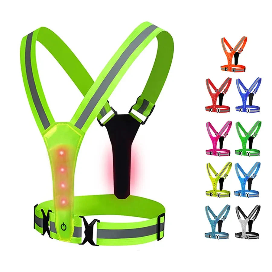 Adjustable Elastic Flashing LED High Visibility Reflective Vest Outdoor Sports Cycling Safety Night Running Vest
