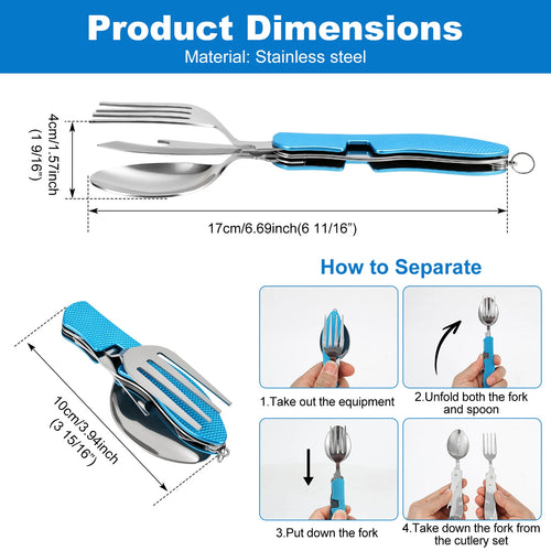 3 In 1 Multi-functional Outdoor Camp Tableware Stainless Steel Foldable Fork Spoon Bottle Opener Kit for Picnic Camping Utensils