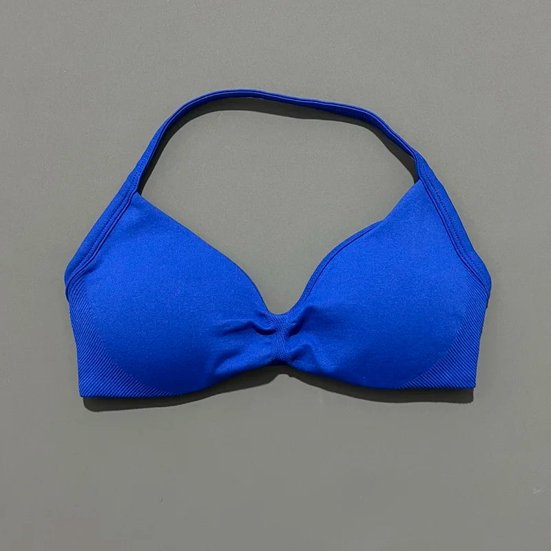Histello Sports Strappy Bra Women Yoga Tank Bra Seamless High Support Fitness Workout Top Running Exercise Halter Gym Bras