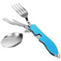 3 In 1 Multi-functional Outdoor Camp Tableware Stainless Steel Foldable Fork Spoon Bottle Opener Kit for Picnic Camping Utensils
