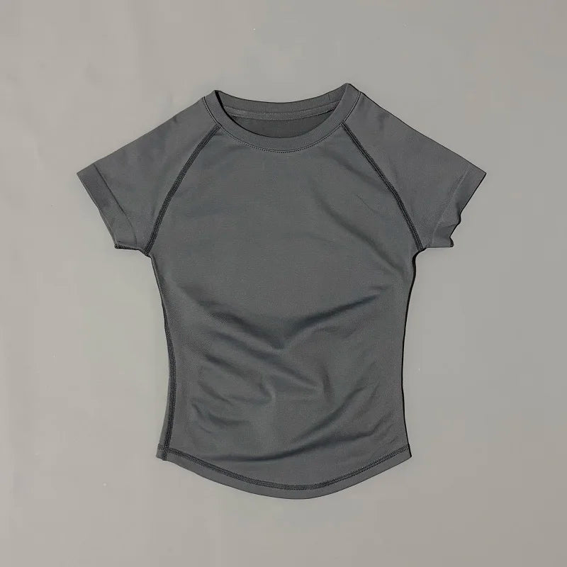 Sport Short Sleeve Top Women Running Sports T Shirt Summer Short Sleeve Round Neck Breathable Stretchy Gym Yoga Fitness Top