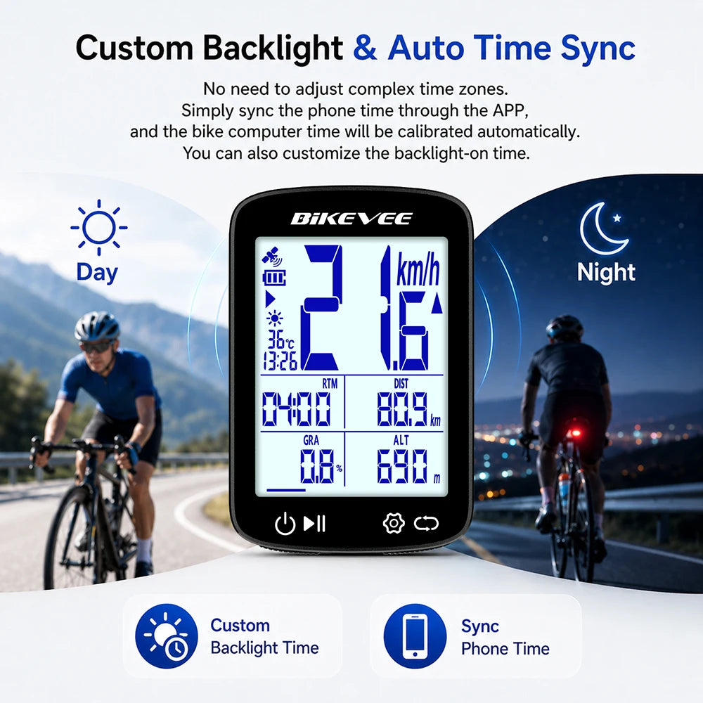 BIKEVEE Newest 2.4-inch LCD Smart Digital Screen Multifunctional USB Rechargeable Wireless GPS Bike Computer 5.3 Bluetooth Outdoor Riding Bicycle Speedometer Odometer Stopwatch Tracker with Auto Backlight Cyclocomputer Bike A
