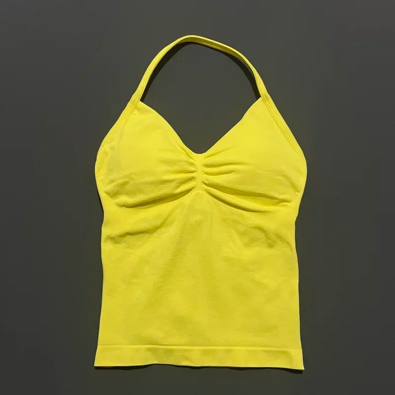 NCOYOE Women Gym Tank Top Sports V Neck Seamless Slim Fit Longline Yoga Top Running Fitness Workout Activewear Top