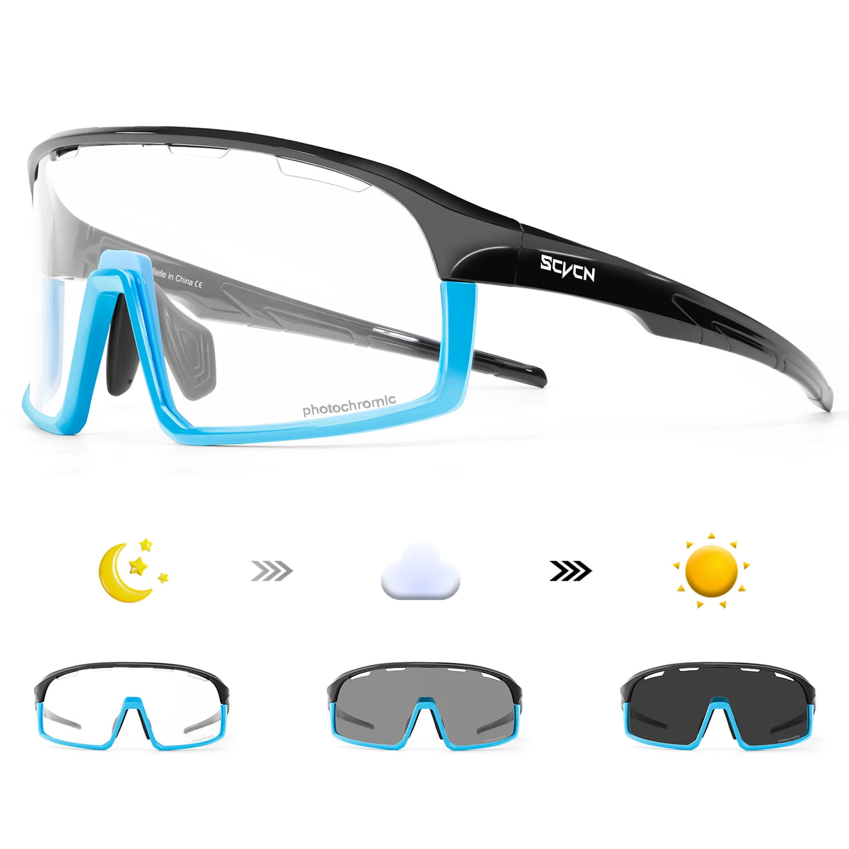SCVCN Photochromic Cycling Glasses Cycling Sunglasses Bicycle Eyewear Sports MTB Outdoor UV400 Bike Goggles Sunglasses Eyepieces