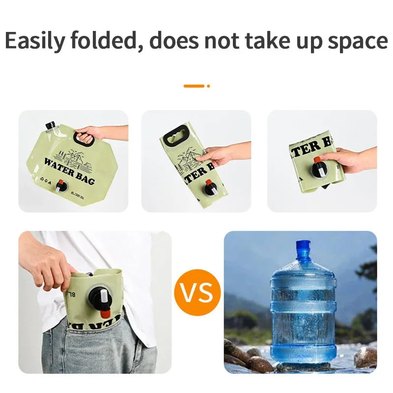 Camping Water Bag Outdoor Hiking Folding Water Bucket Bag with Faucet 8L Large Capacity Water Container Camping Supplies 캠핑용품