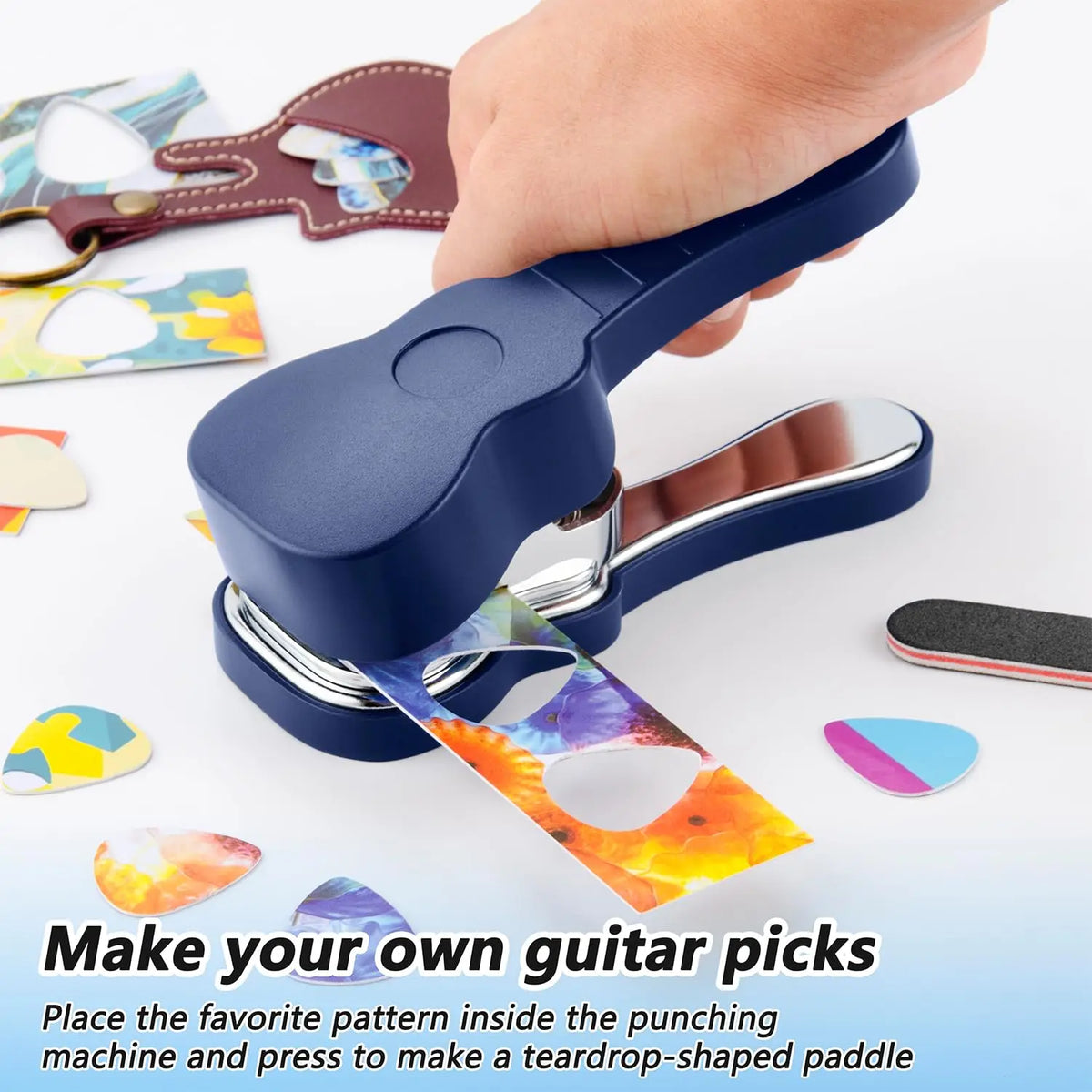 Guitar Pick Punch Kit,15 Variety Pick Strips DIY Maker Tool for Medium Guitar Picks, Unique Gift for Guitar Lovers & Home Studio