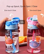 480ML Kids Cartoon Sippy Cup LeakProof Straw Water Bottle Handheld Portable Drinking Vessel for Outdoor Sports Children DailyUse