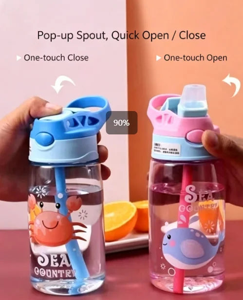 480ML Kids Cartoon Sippy Cup LeakProof Straw Water Bottle Handheld Portable Drinking Vessel for Outdoor Sports Children DailyUse