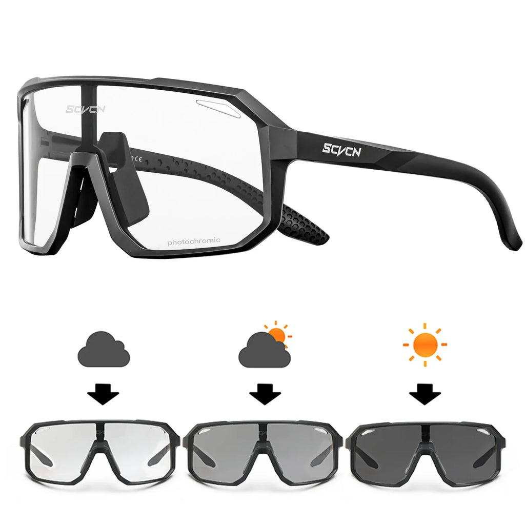 SCVCN Men Bike Photochromic Glasses Cycling Sunglasses for Women Sports Running MTB Biking Eyewear Road Mountain Bicycle Goggle