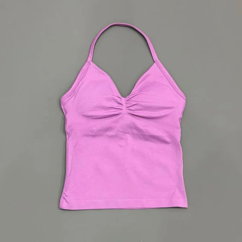 NCOYOE Women Gym Tank Top Sports V Neck Seamless Slim Fit Longline Yoga Top Running Fitness Workout Activewear Top